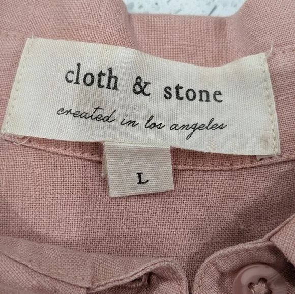 Cloth & Stone 100% Linen Pale Pink Button Down Shirt Collared Long Sleeve L - Picture 7 of 9